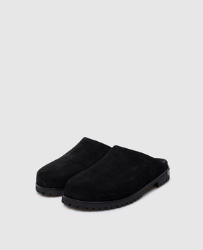 Off-White Black suede mules with metallic logo OMIJ006S24LEA001