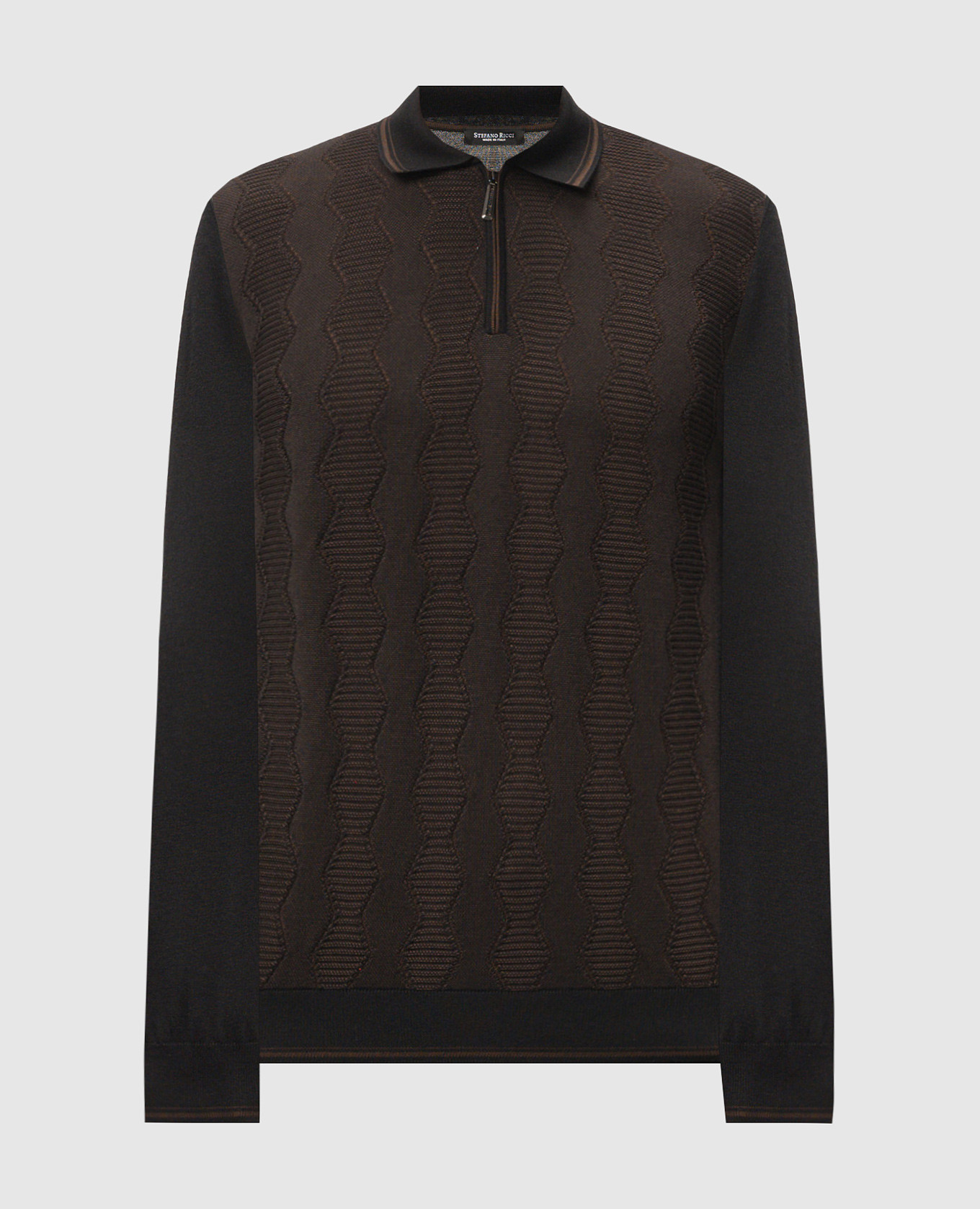 

Brown polo shirt made of cashmere and silk in a woven pattern Stefano Ricci