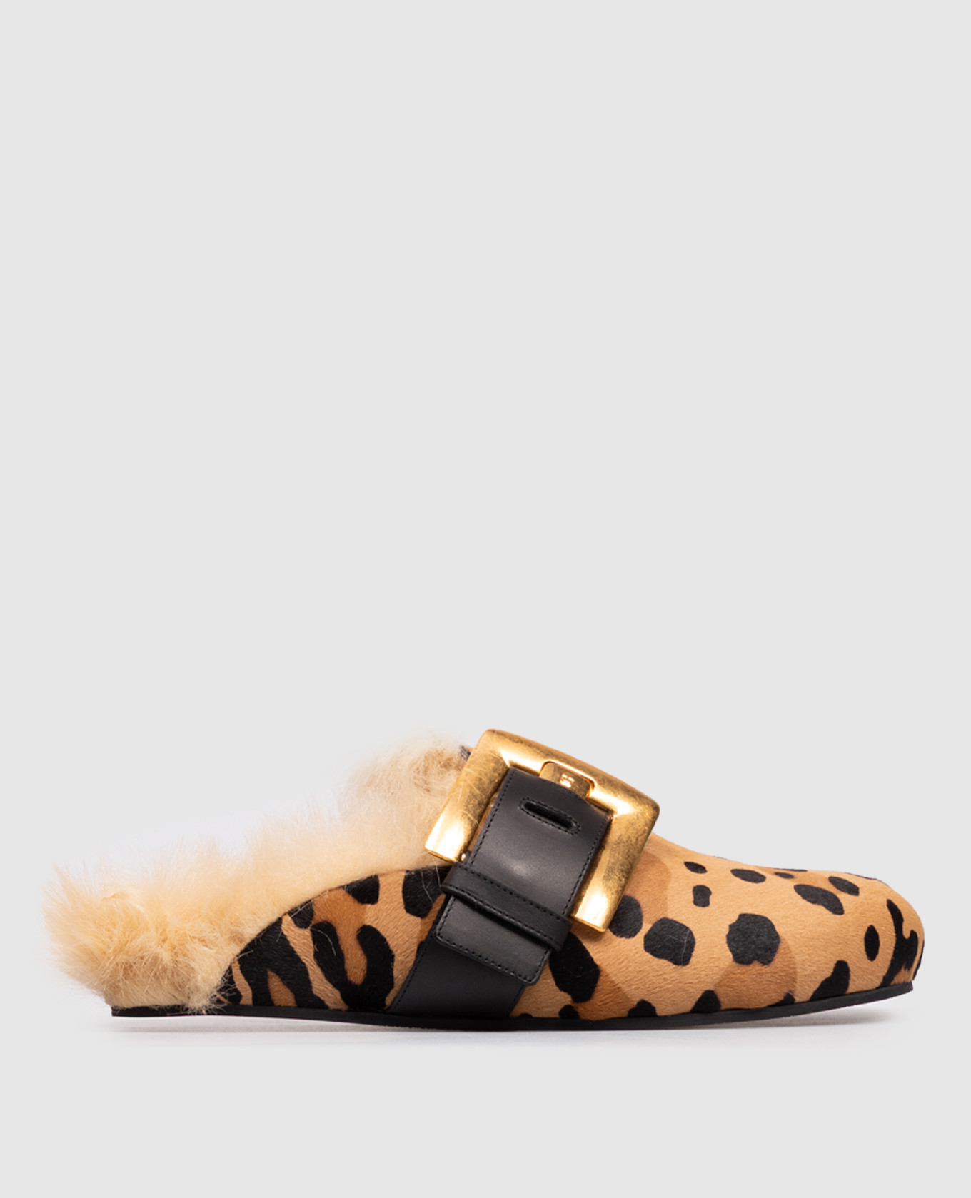 

Beige leather mules with animal print fur Balmain