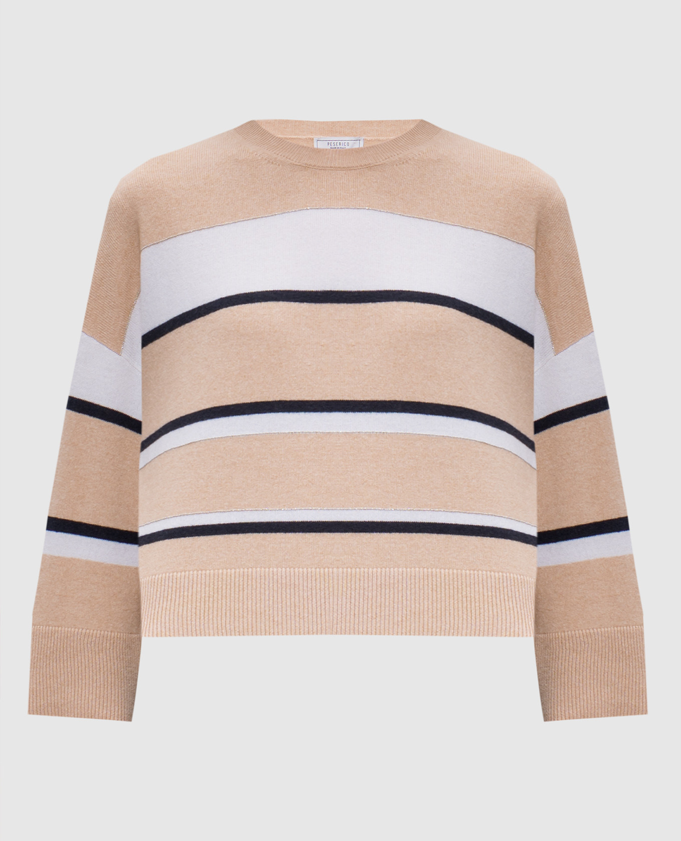 Beige wool, silk and cashmere striped sweater with monil chain peserico