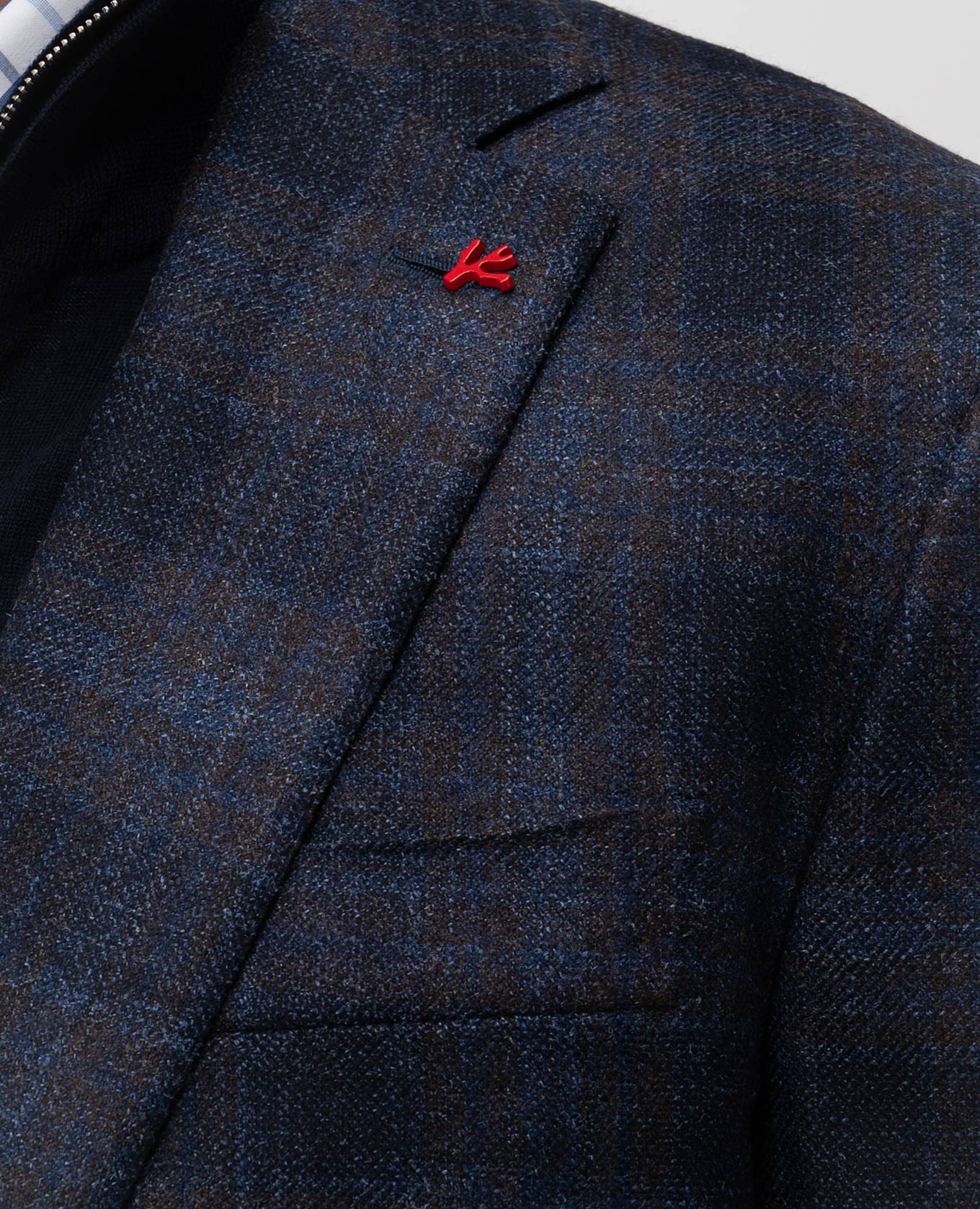 

Blue checked wool, silk and cashmere blazer ISAIA