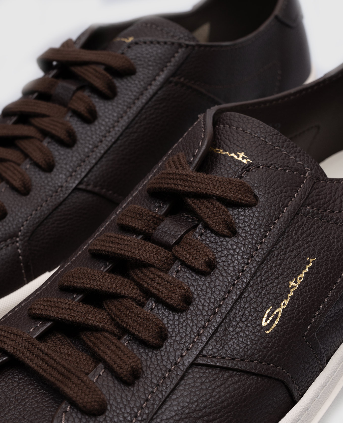 Brown leather sneakers with logo Santoni 5