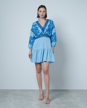 Ermanno Scervino Blue linen dress with lace D444Q303LZS