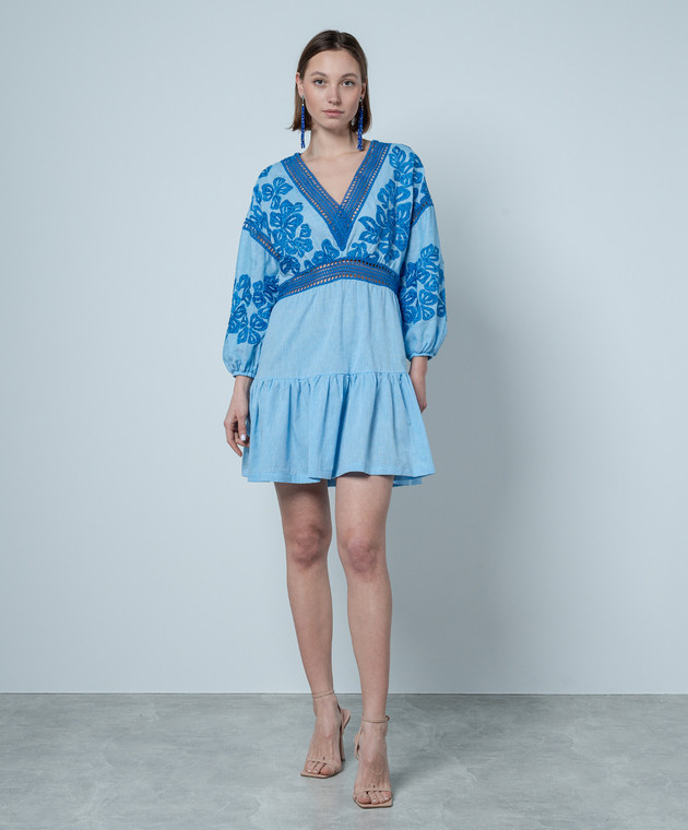 Ermanno Scervino - Blue linen dress with lace D444Q303LZS - shop