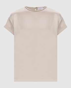 Brunello Cucinelli Gray silk top with monil chain MPC59DE310