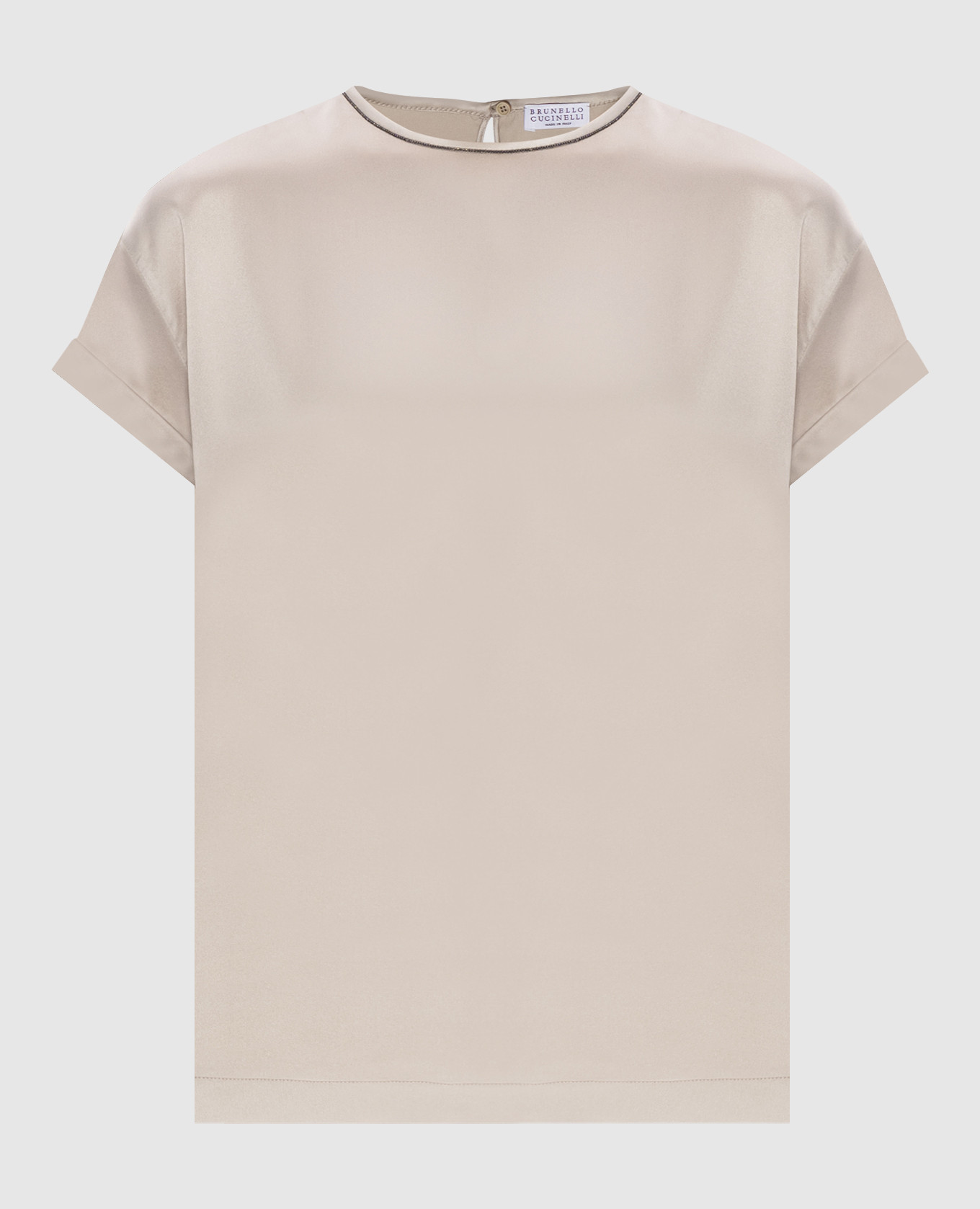 Gray silk top with monil chain Brunello Cucinelli