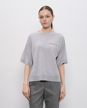 Peserico Gray cashmere jumper with monil chain A99288F12K9010B