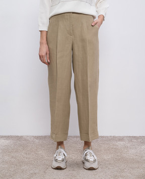 Peserico Beige linen trousers with lapels P0425802606