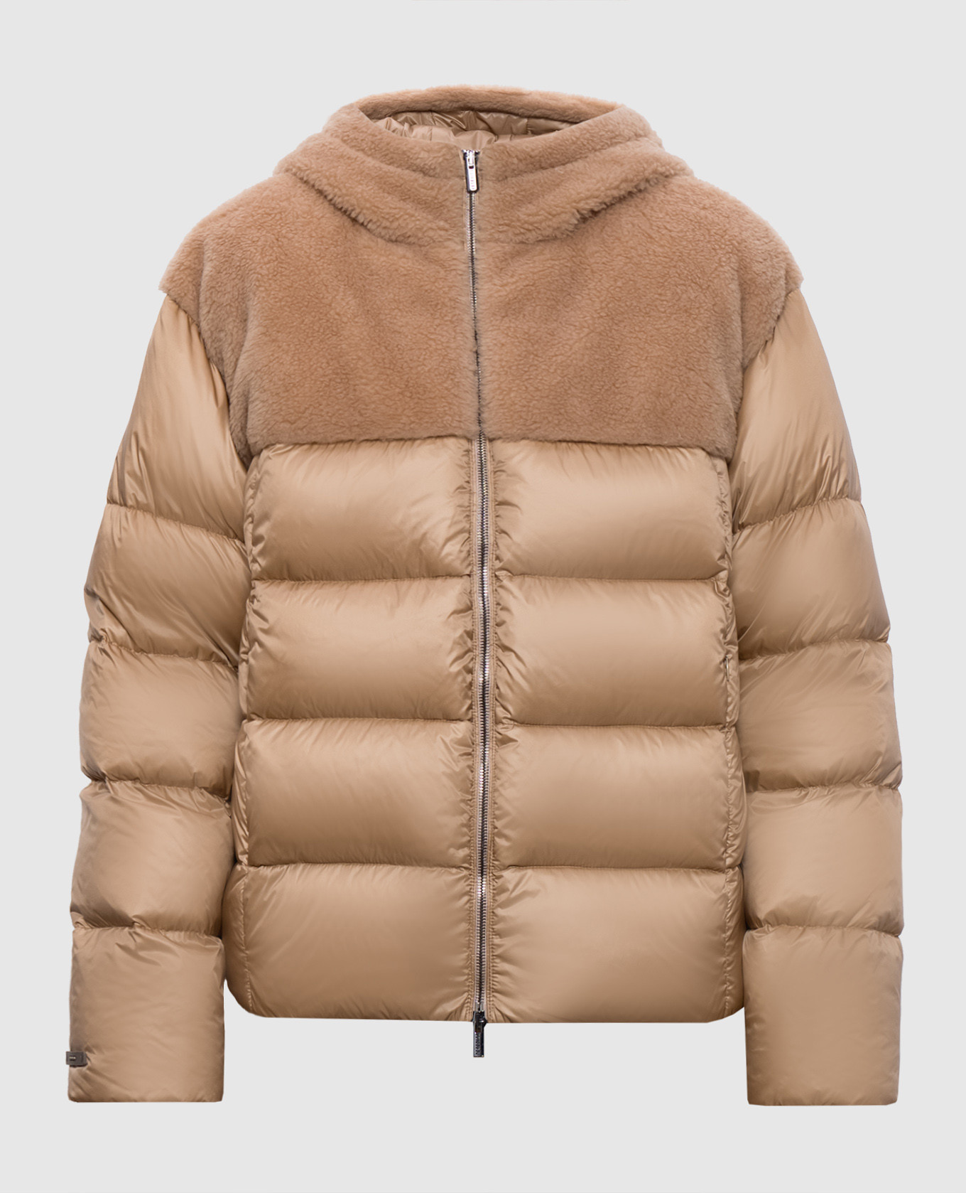 Brown quilted down jacket with wool Peserico