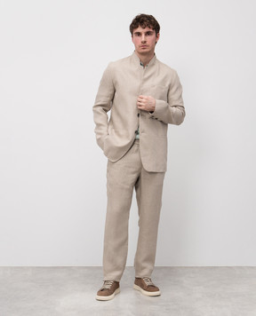 Sease Green melange polo shirt with linen TP030TJ221