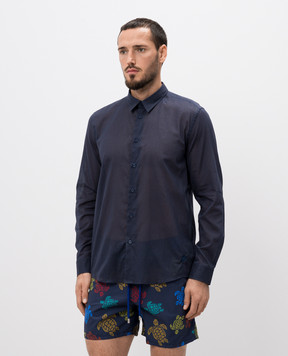 Vilebrequin Blue shirt with embroidered logo emblem CCAC3V00
