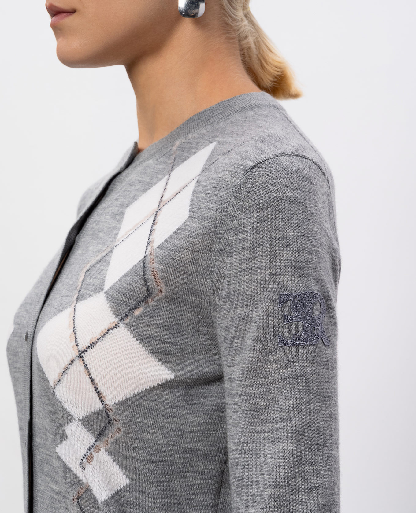 Gray wool cardigan with geometric pattern Ermanno Scervino 5