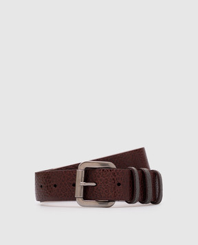 Brunello Cucinelli Burgundy leather belt with monil chain M0JUMC33UP