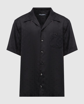 Dolce&Gabbana Black silk shirt with monogram logo pattern G5JH9TFJ1JY