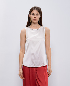 Peserico White silk top with monil chain S08893D02372
