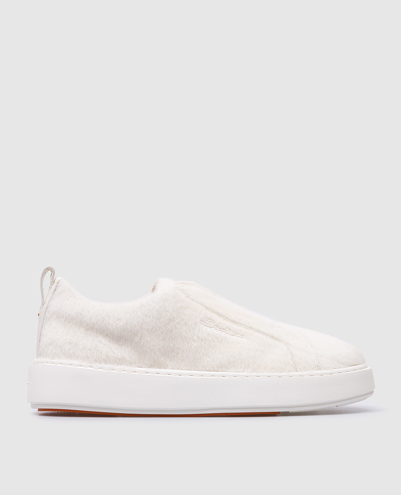 White victory leather slip on fur with logo embroidery santoni