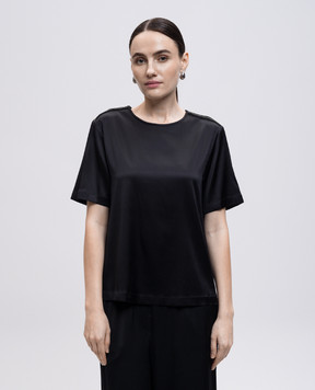Peserico Black silk top with monil chain S0676002372