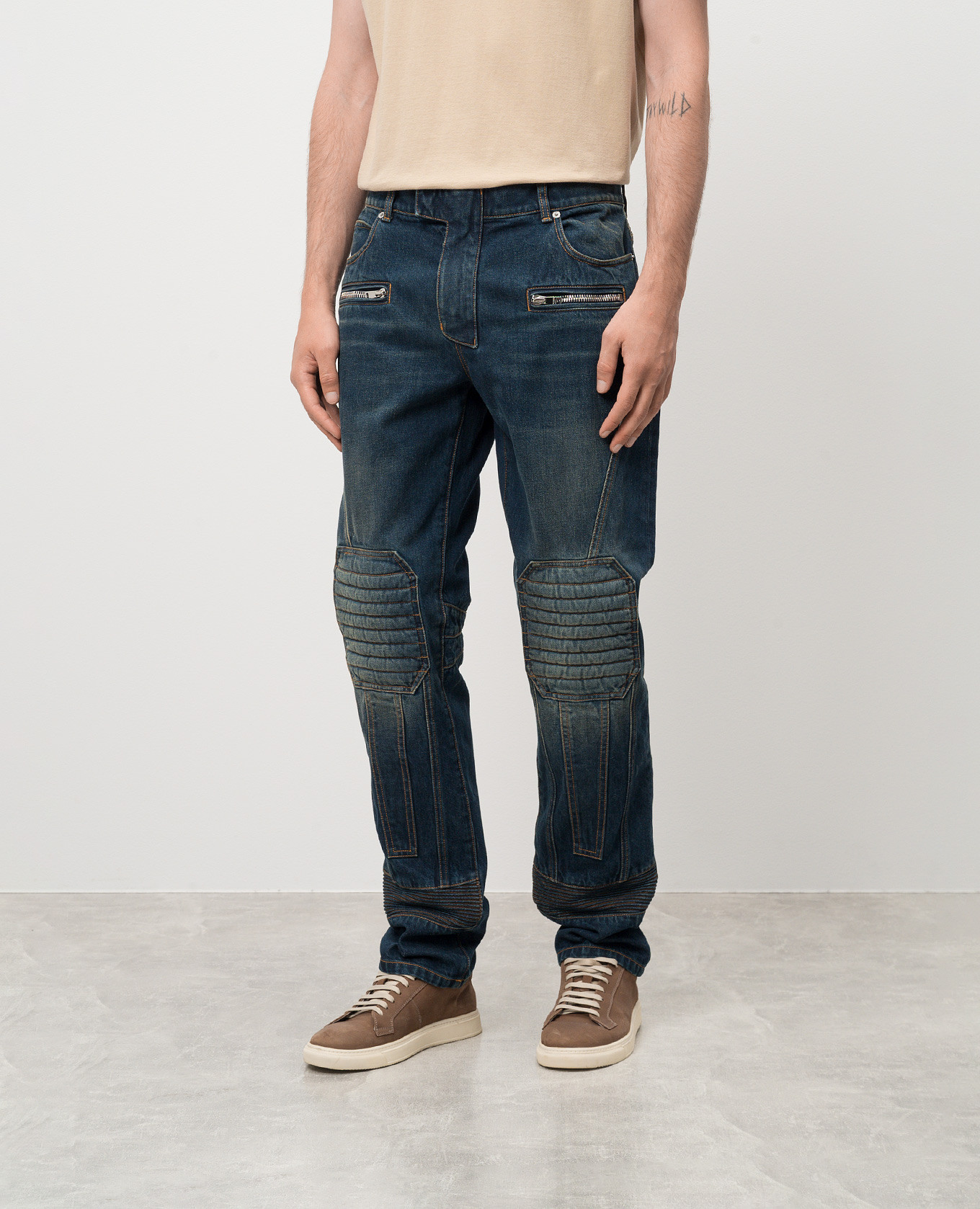 

Blue biker jeans with a distressed effect Balmain