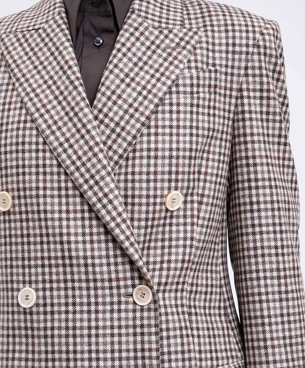 Brunello Cucinelli - Beige double-breasted checked wool jacket