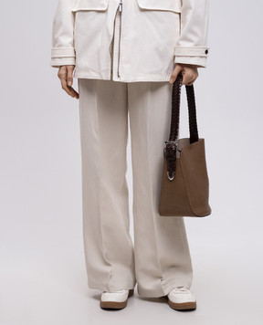 J&M DAVIDSON Beige leather bucket bag Quiver with weaving LMQB0PLTNAN