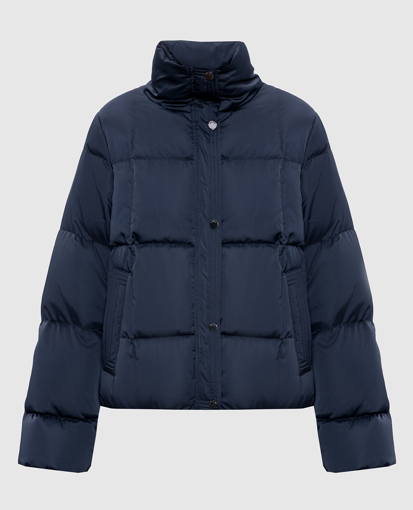 Blue down jacket with brand patch