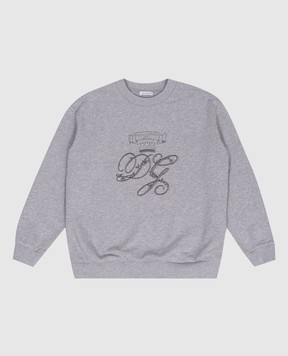 Dolce&Gabbana Children's gray sweatshirt with embroidered logo with crystals L5JW2VG7N4H