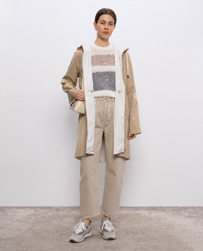 Peserico Beige elongated reversible jacket with monil chain S25083D6953