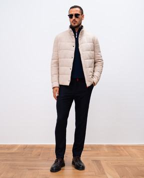 Kiton Blue wool trousers with logo embroidery UFPPEK0123E