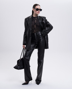 The Attico Black leather jacket with logo 251WCG00084LBT137AA