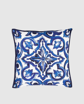 Dolce&Gabbana White cushion in Blu Mediterraneo branded print TCE001TCAA2