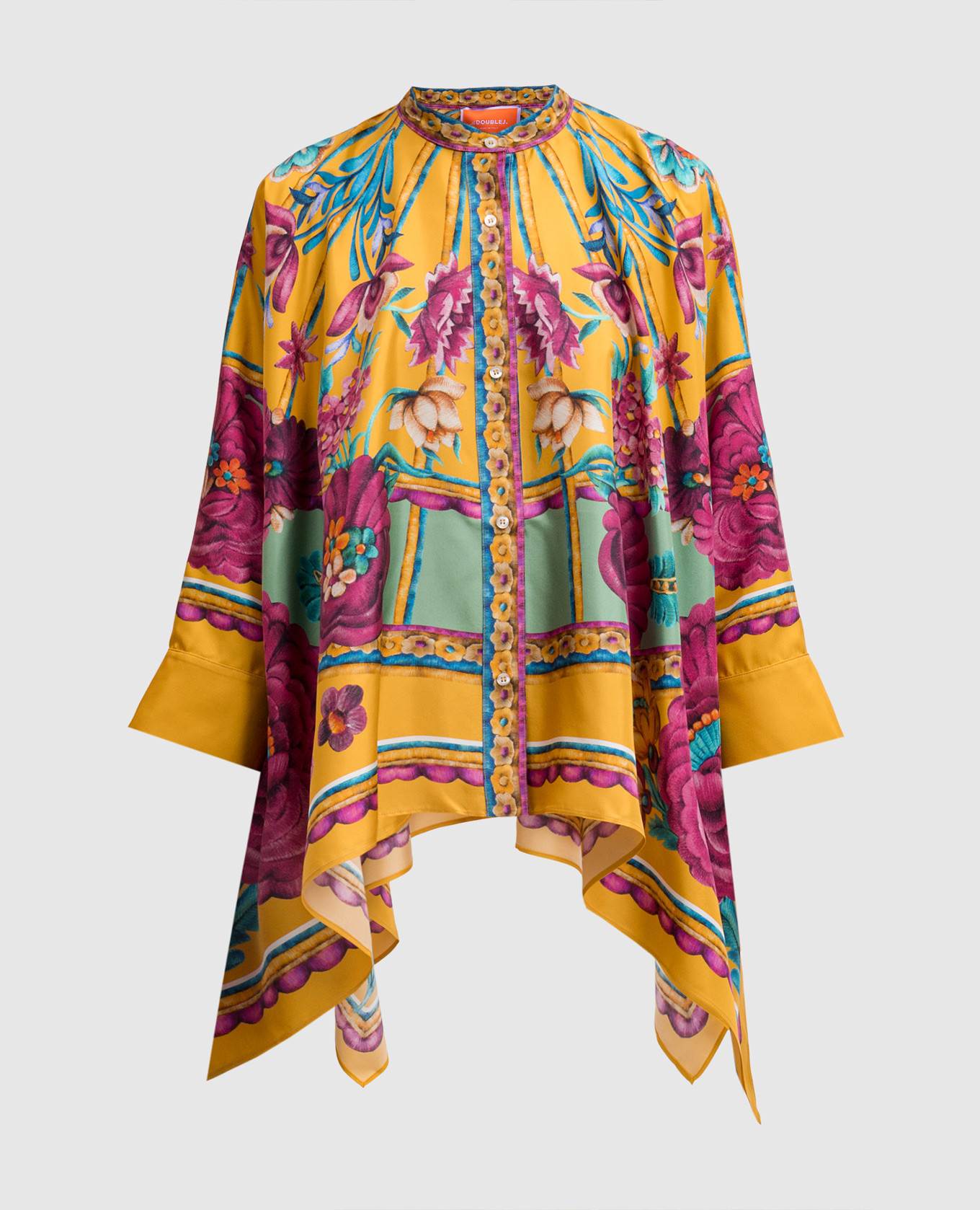 

Yellow Zodiac Placée Marigold blouse in floral print silk La DoubleJ, Желтый