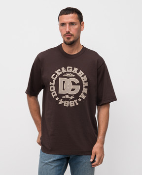 Dolce&Gabbana Brown T-shirt with embroidered logo G8PN9ZG7PFZ