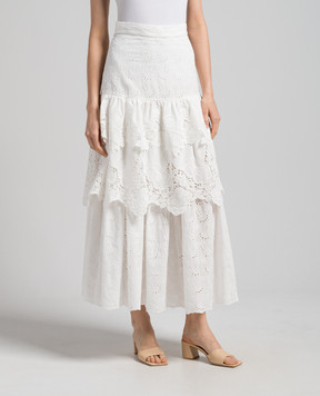 Max & Co White BELLI maxi skirt in broderie embroidery with frills BELLI
