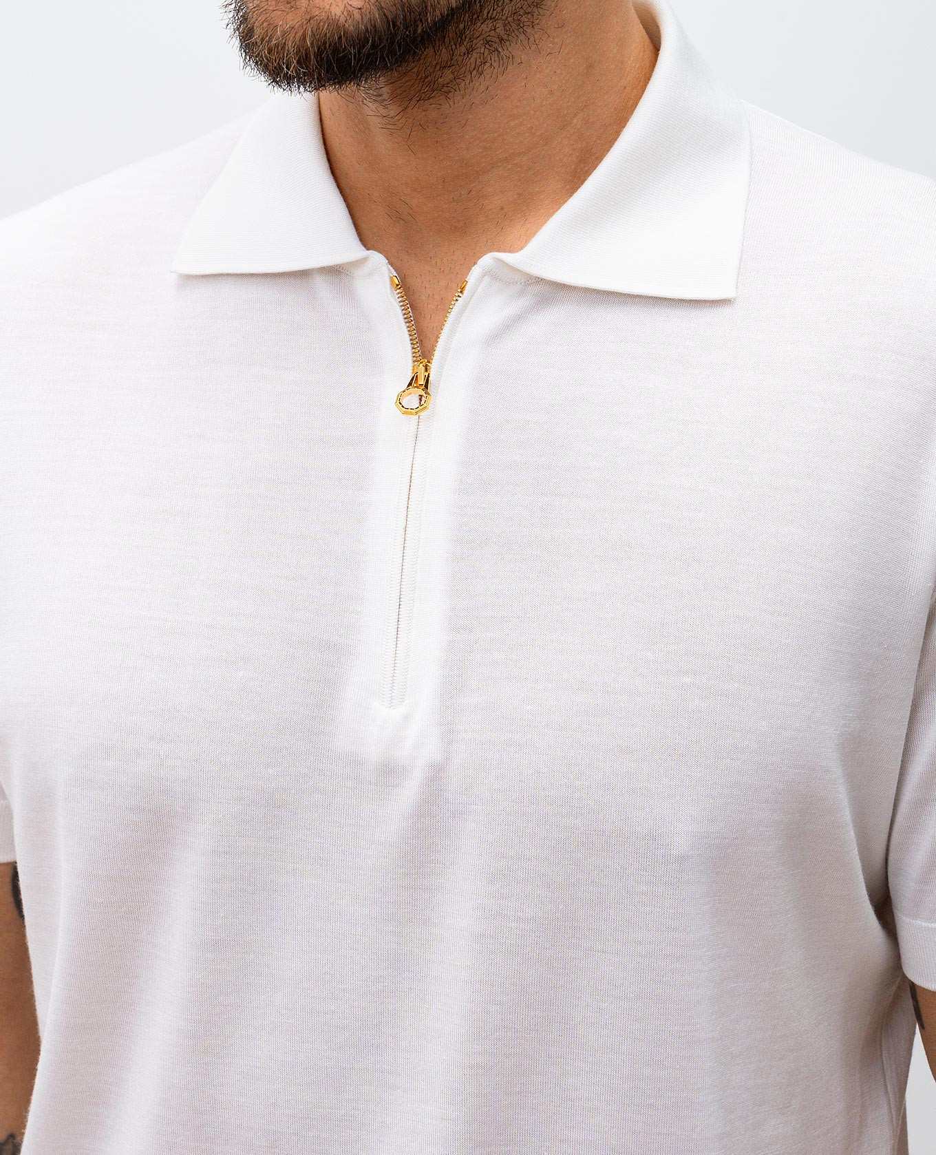 

White wool, cashmere and silk polo shirt with metal logo emblem Stefano Ricci