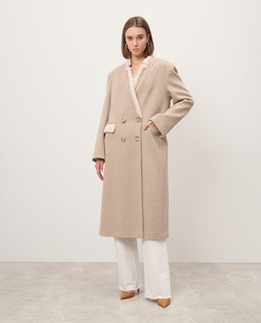Simonetta Ravizza ERCOLE beige double-breasted coat in wool with shearling F04CO144T1H1