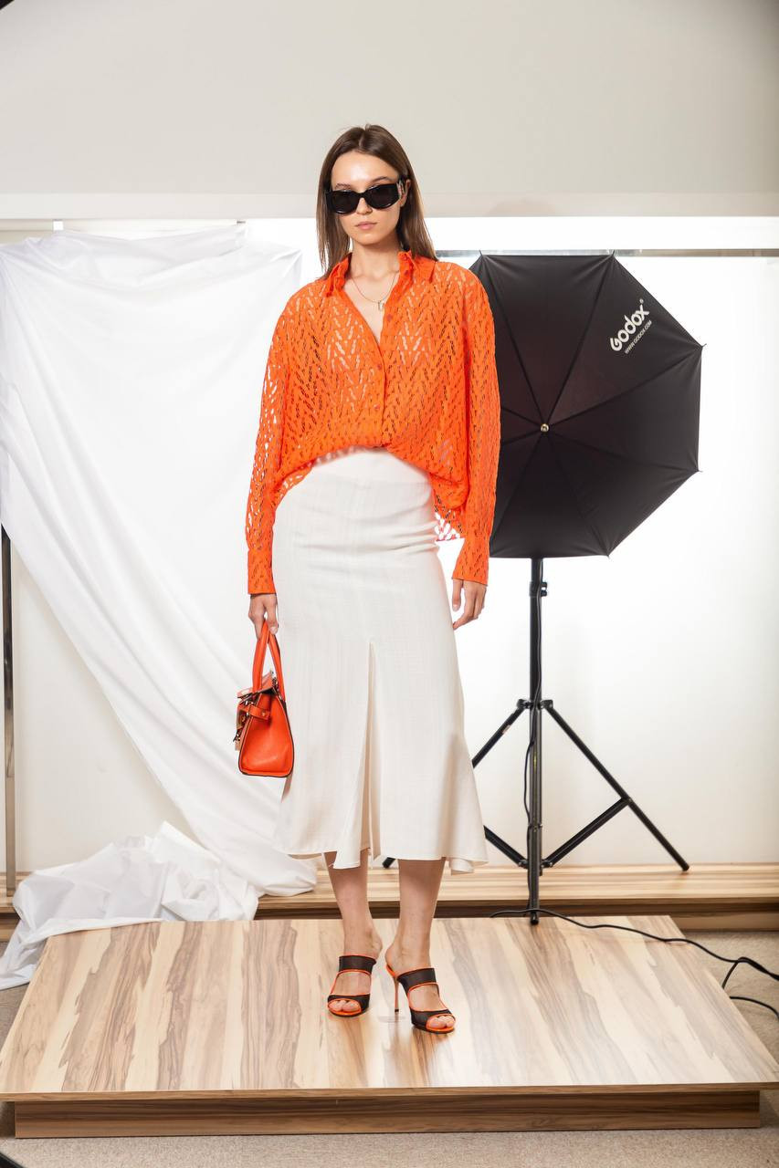

Orange cotton lace shirt Valentino