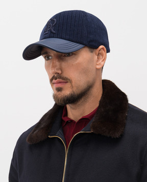 Stefano Ricci Blue corduroy cap with embroidered monogram logo MCV53NV21FCTC01T