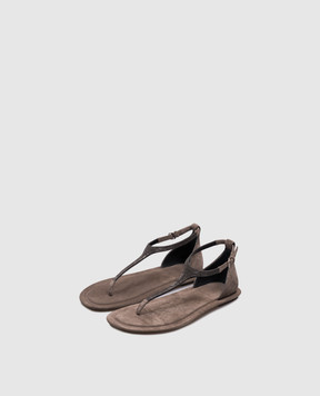 Brunello Cucinelli Gray suede sandals with monil chain MZSFC2892