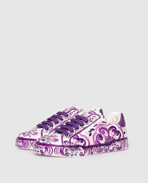 Dolce&Gabbana Children's leather sneakers with Majolica print D10951AI396