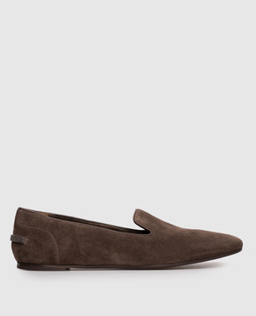 Brunello Cucinelli Brown suede ballet flats with monil chain MZSFC3081P