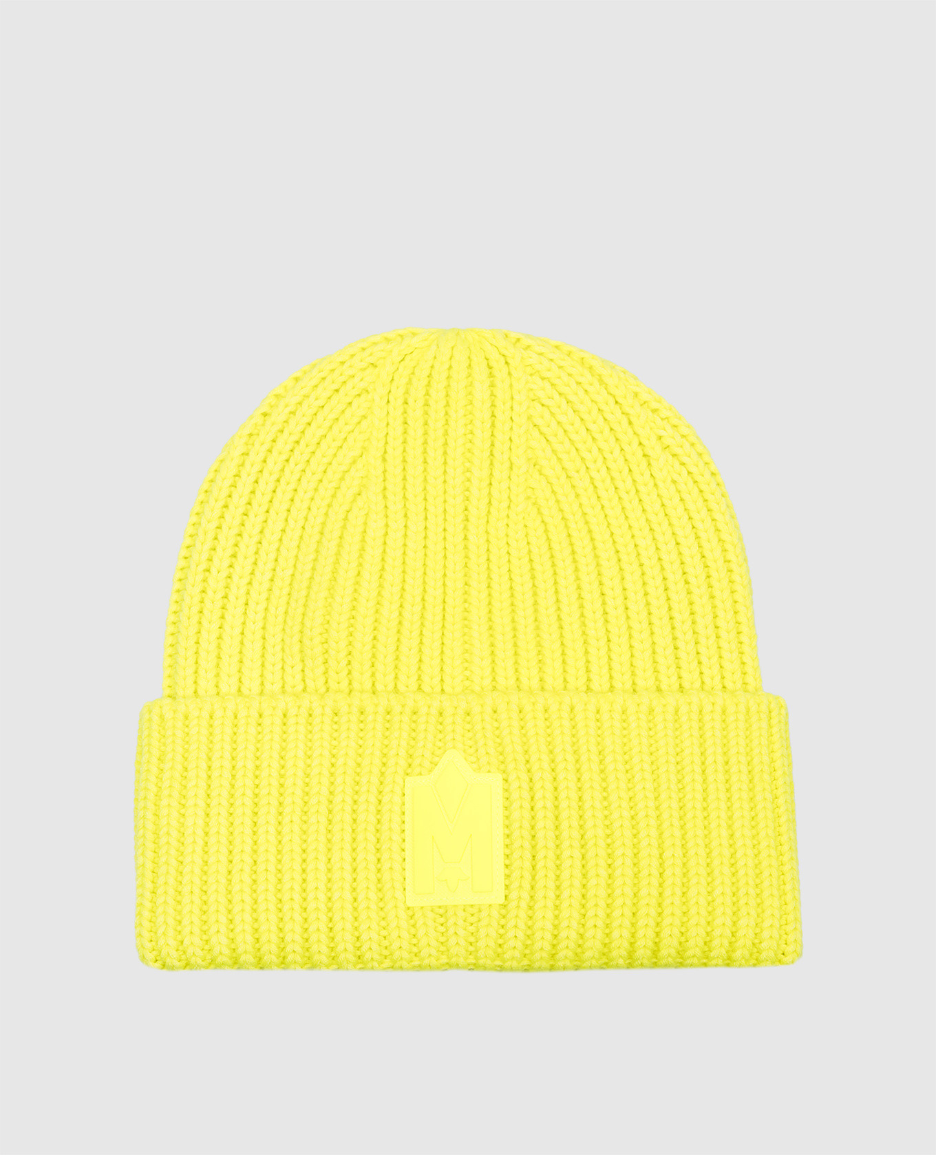 Yellow wool cap with textured logo emblem Mackage
