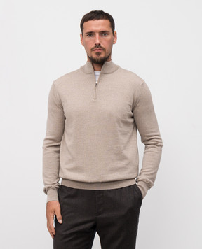 Cashmere&Whiskey Beige merino wool jumper with zipper 77397