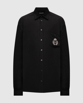 Dolce&Gabbana Black linen shirt with monogram logo G5MS2ZFU4IK