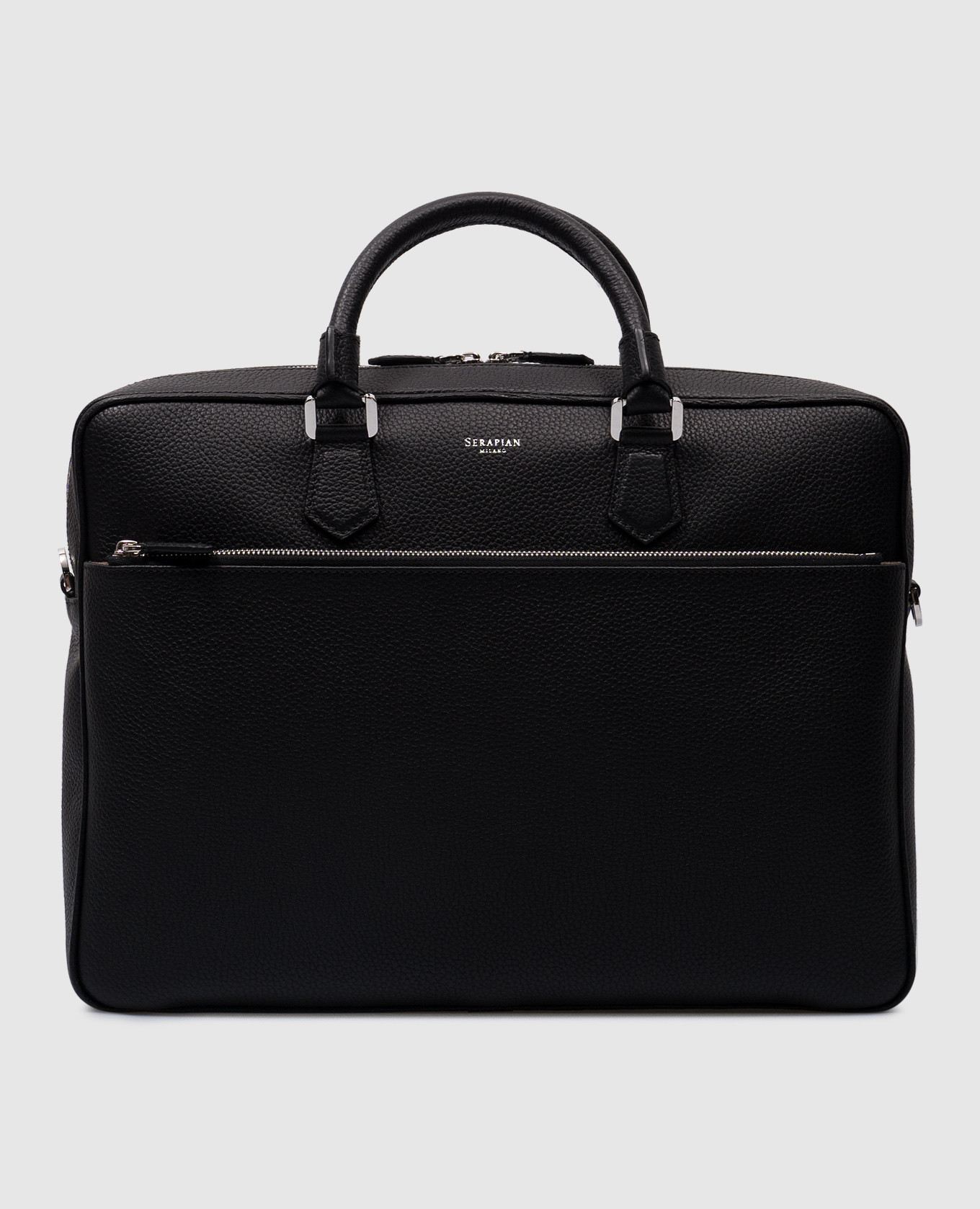 

Black leather business bag with logo Serapian