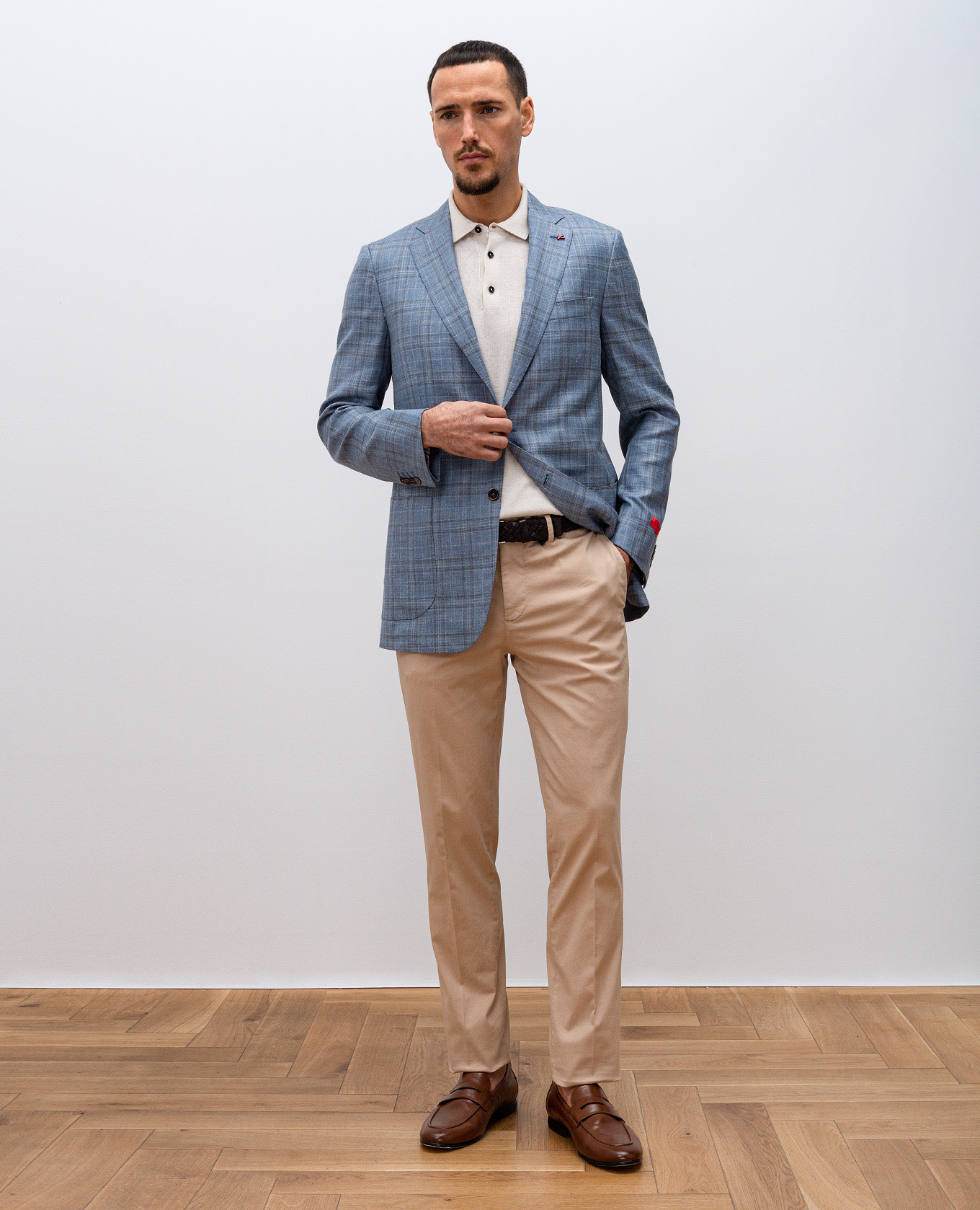 

Blue checked wool, silk and linen blazer ISAIA, Light blue
