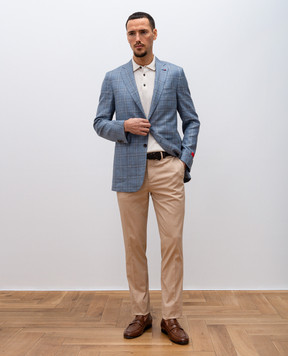 ISAIA Blue checked wool, silk and linen blazer 521GSI98547