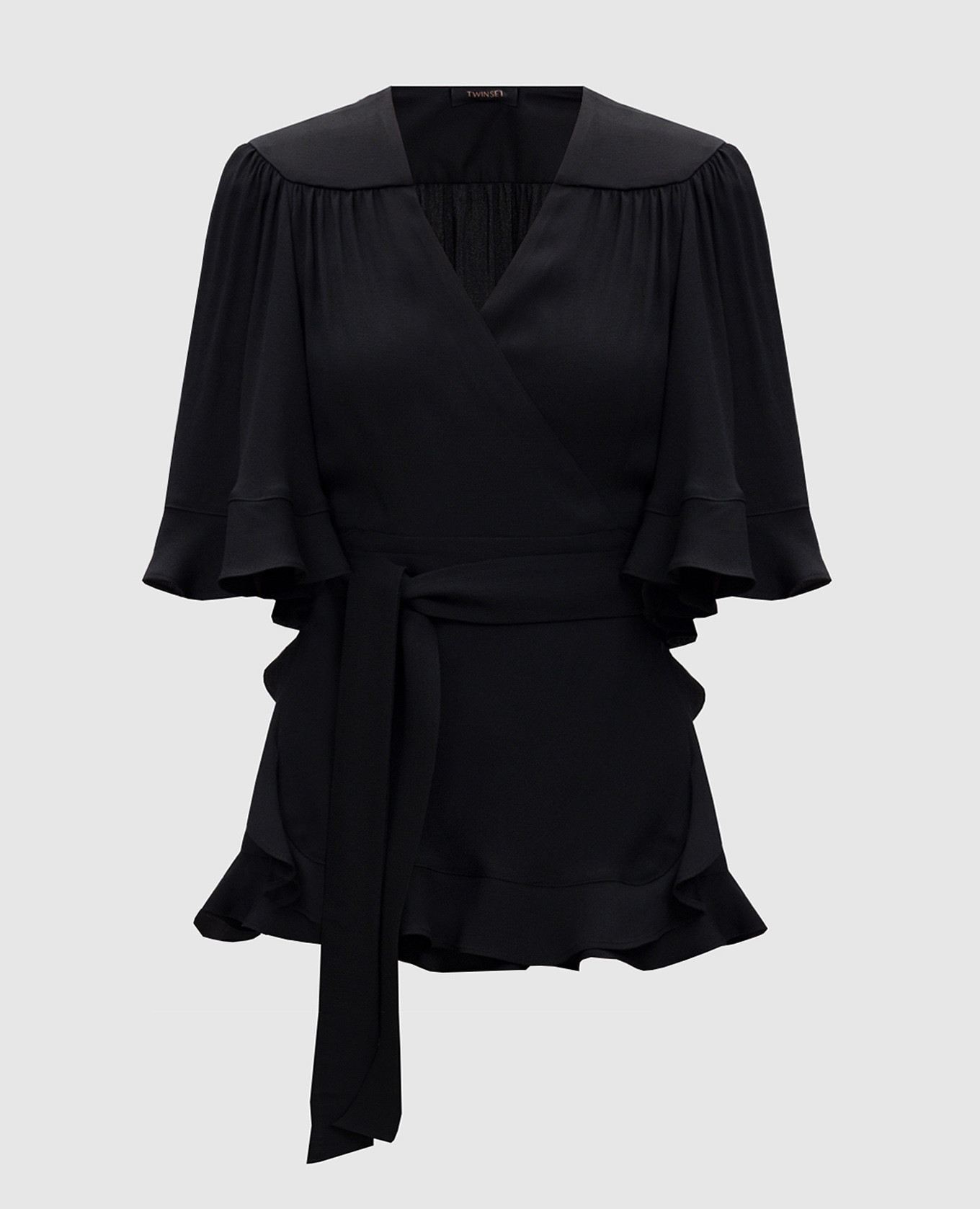 

Black ruffled wrap blouse Twinset