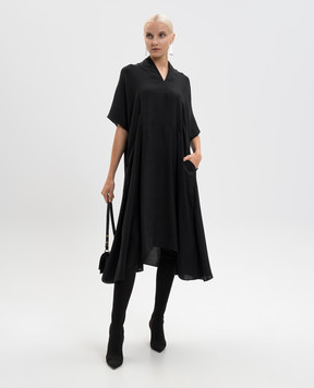 Balenciaga Black silk midi dress with logo pattern 725717TSN09