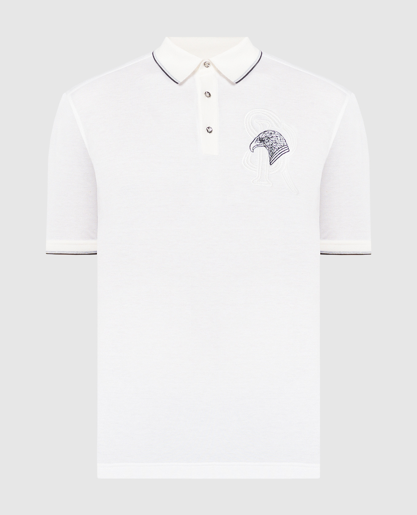 

White silk and linen polo with monogram logo embroidery Stefano Ricci