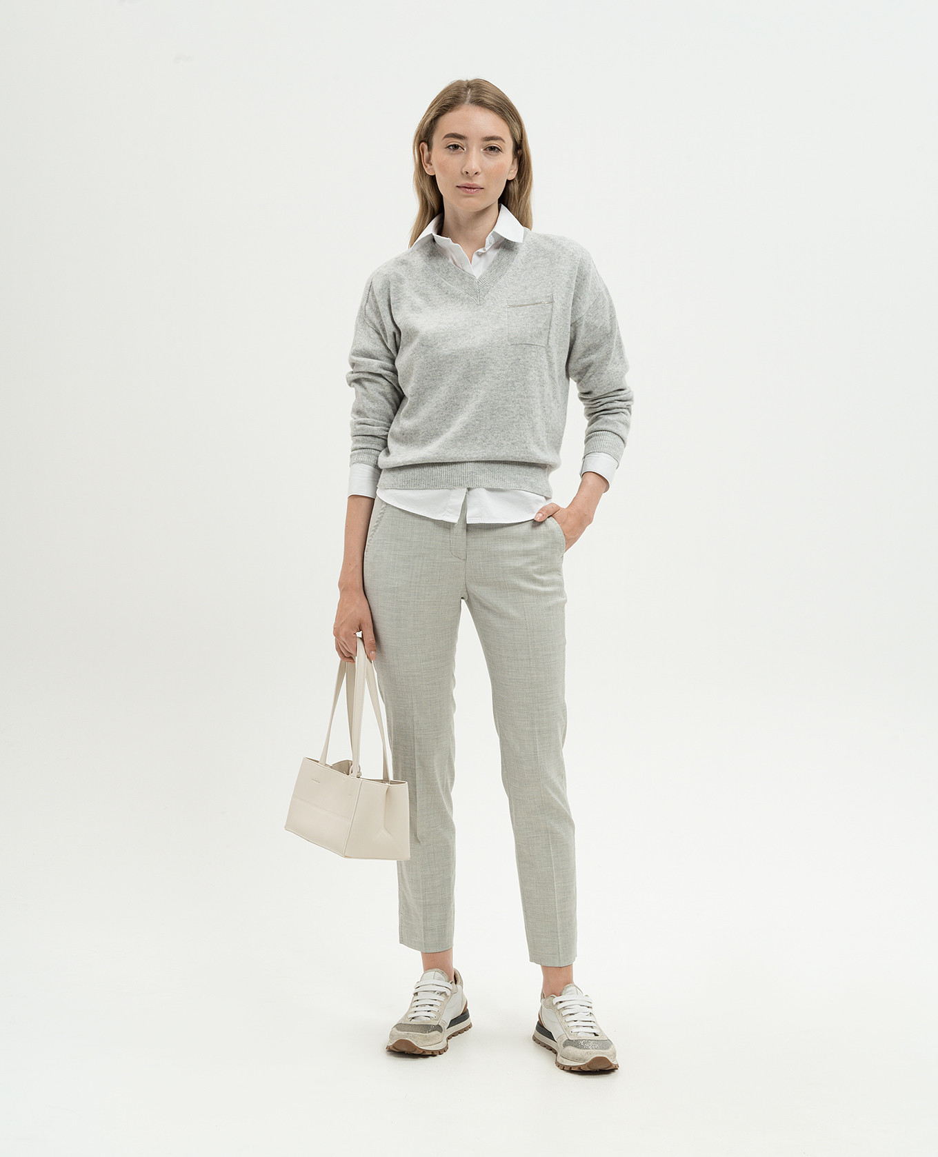 

Gray wool trousers with branded patch Peserico, Grey